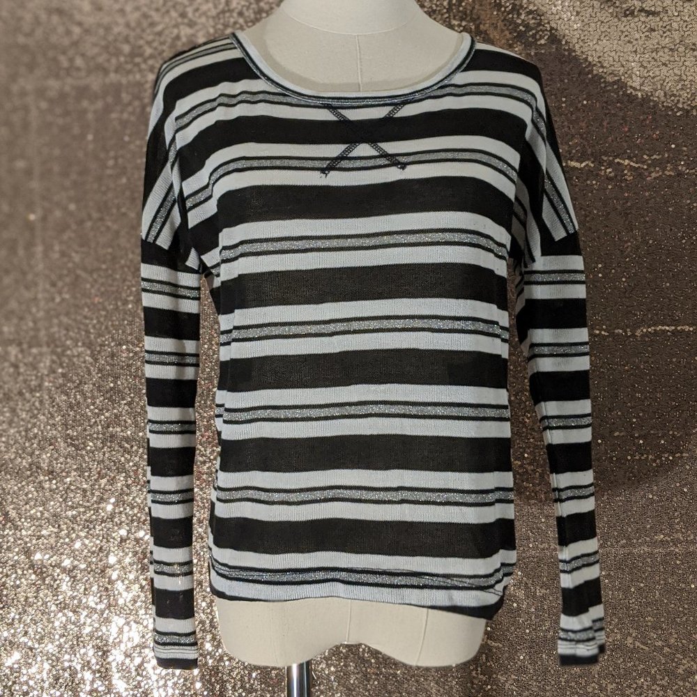 NORDSTROM POOF GLITTER STRIPE SWEATER | SIZE SMALL